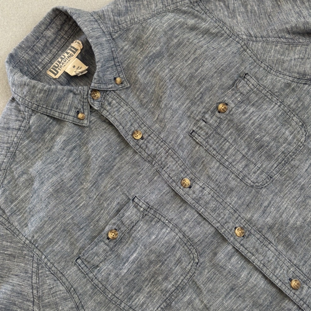 Duluth Trading Co Mens Medium Blue Hemp Organic Cotton Relaxed Short Sleeve Top